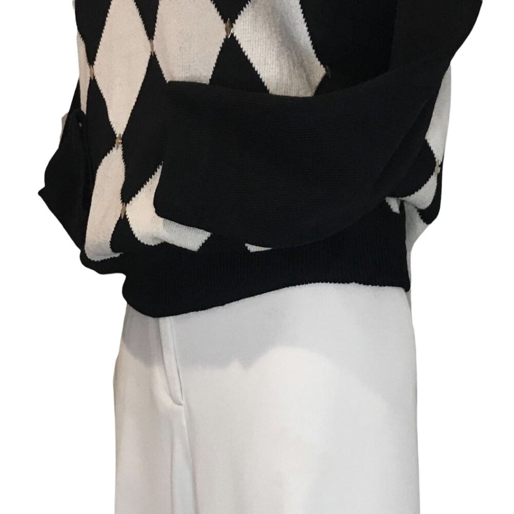 ST. JOHN Argyle Black White Diamond Collared Sweater Top - Size P - Picture 10 of 15